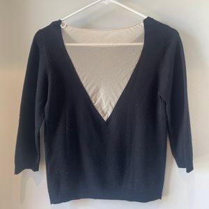 Women’s Black Tan Sheer Sweater Top 3/4 Sleeve